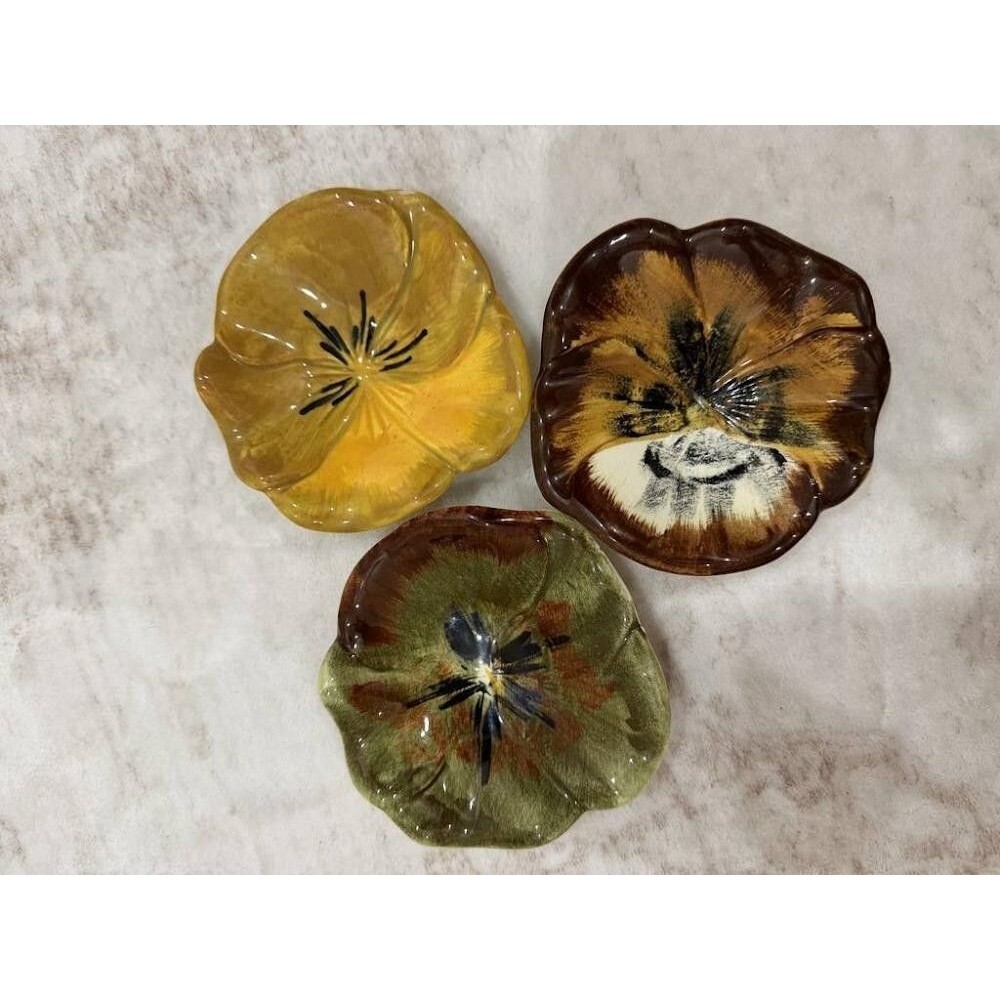 Lot of 3 Vintage Stangl Pottery Pansy Dishes Hand Painted Trenton NJ As Is Chips